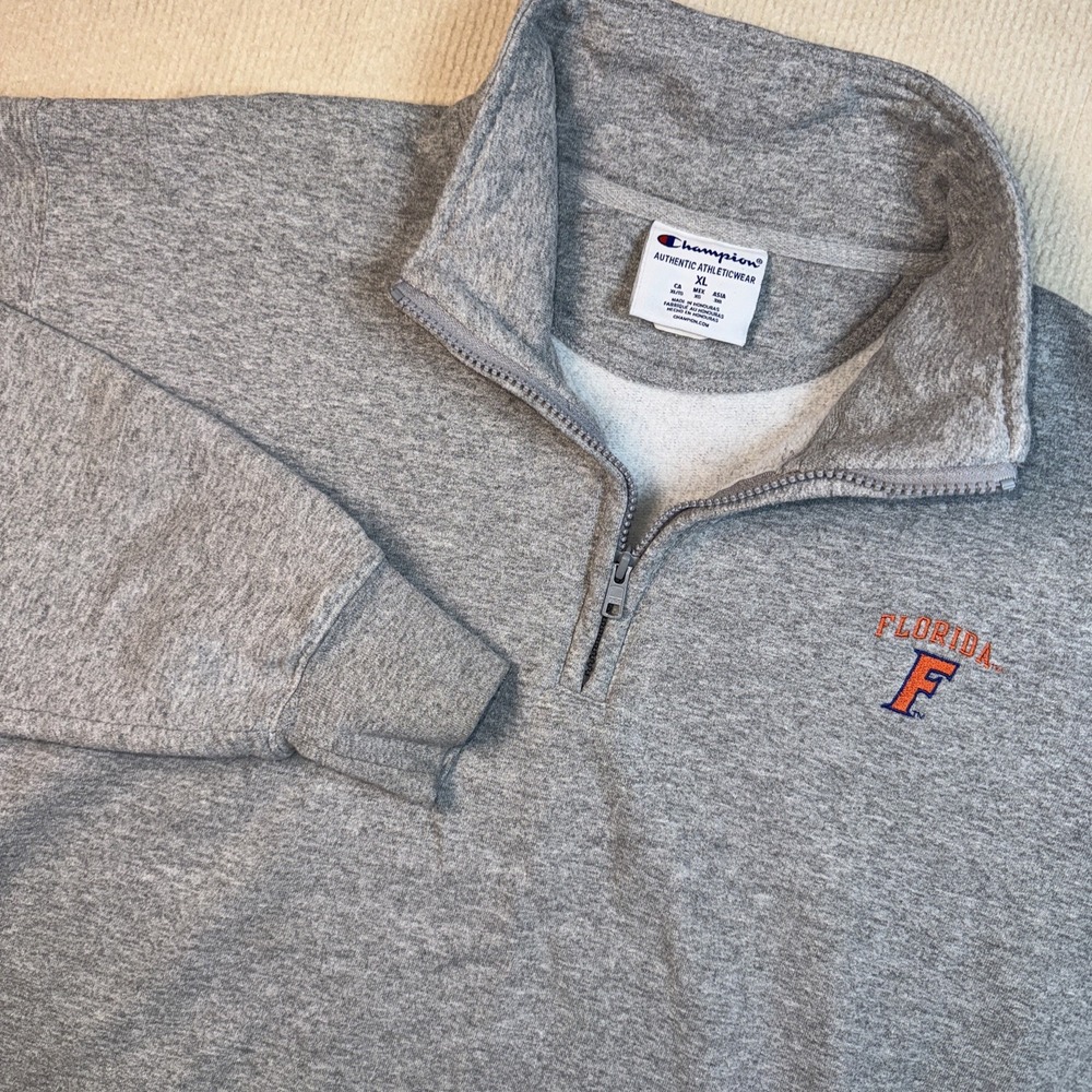 Champion Quarter Zip Sweatshirt Mens XL Grey Florida Gators Embroidered Pullover